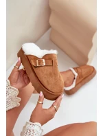 Kapcie Damskie Na Grubej Podeszwie Z Futerkiem I Klamrą Camel Linneola Kapcie Damskie Na Grubej Podeszwie Z Futerkiem I Klamrą Camel Linneola