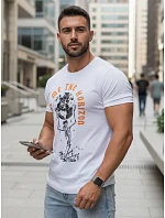 Pánske biele bavlnené tričko s potlačou FashionStreet RX5619 Pánske biele bavlnené tričko s potlačou FashionStreet RX5619