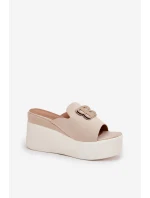 Klapki Na Platformie I Koturnie Z Ozdobą Beżowe Tanonea Klapki Na Platformie I Koturnie Z Ozdobą Beżowe Tanonea