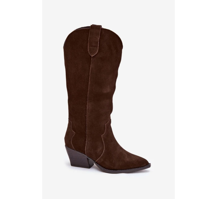 Kožené Semišové Kozačky Dívčí Oteplené Čokoládové Urselle