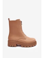 Skórzane Botki Na Płaskim Obcasie Z Suwakiem Camel  Vimal