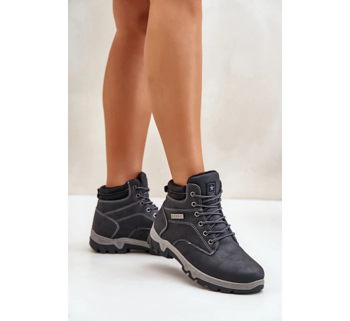 Buty Trekkingowe Męskie Ocieplane Z Eko Skóry Granatowe Neramia Buty Trekkingowe Męskie Ocieplane Z Eko Skóry Granatowe Neramia