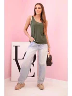 Dámska blúzka s ramienkami a ozdobným lemovaním khaki Dámska blúzka s ramienkami a ozdobným lemovaním khaki