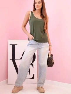 Dámská halenka na ramínka s ozdobným lemem khaki