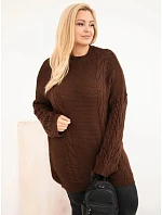 Dámský svetr Plus Size se copánkovým vzorem hnědý Dámský svetr Plus Size se copánkovým vzorem hnědý