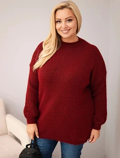 Dámsky sveter vo veľkosti Plus Size s voľným strihom a dlhými rukávmi, bordová farba