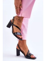 Damskie Lakierowane Sandały Na Słupku Czarne Carrie