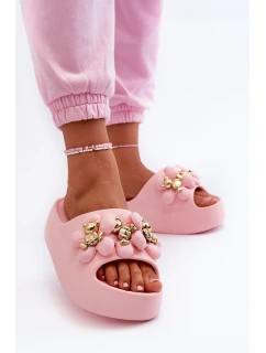 Damskie Klapki Piankowe Z Ozdobami Na Grubej Podeszwie Różowe Bremavia