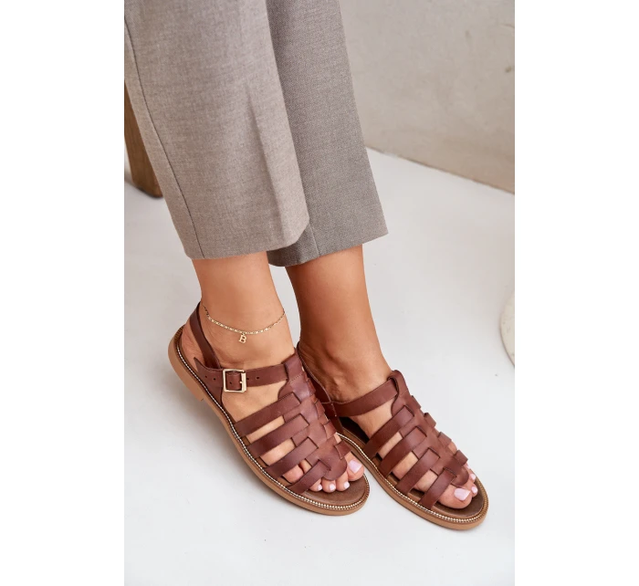 Skórzane Sandały Na Płaskim Obcasie Zazoo 3686 Brązowe Skórzane Sandały Na Płaskim Obcasie Zazoo 3686 Brązowe