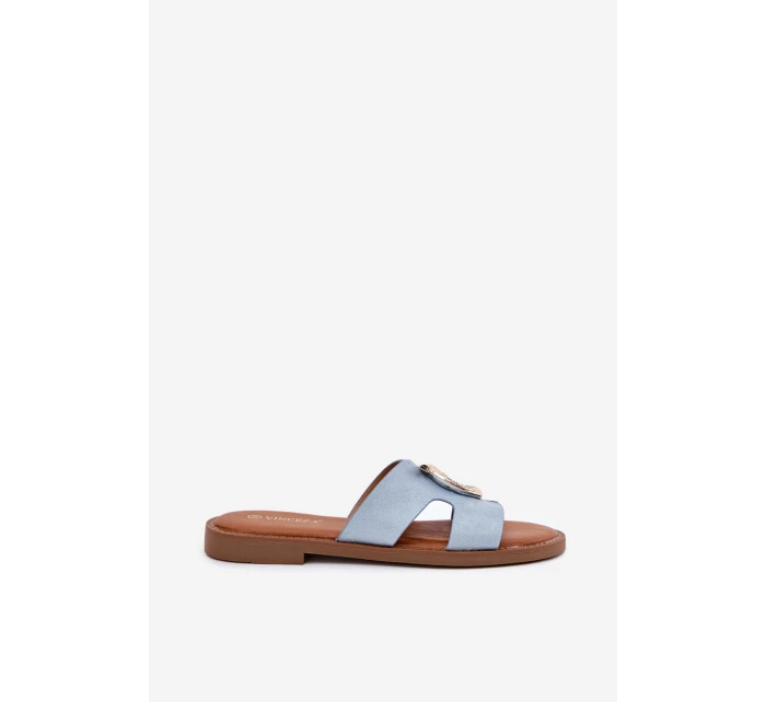 Dámské sandály na plochém podpatku s ozdobou model 21697150 Modré - VINCEZA