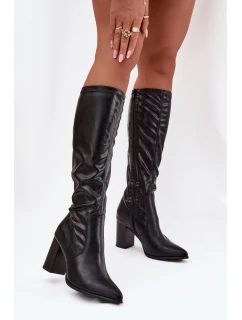 Dámské kozačky na podpatku model 21708468 Černé - VINCEZA