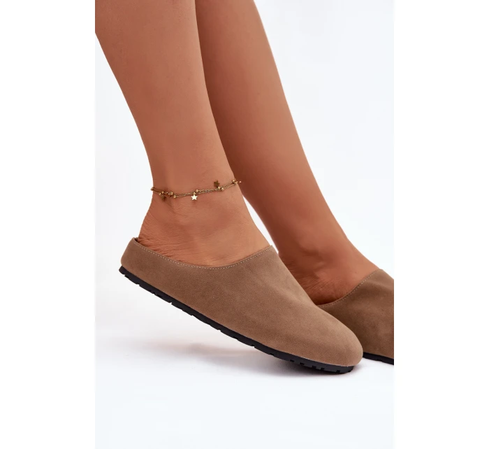 Dámské pantofle z eko semiše Khaki Kalvess