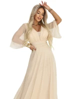 Dlouhé třpytivé plus size šaty s výstřihem a rukávy model 21945491 - numoco basic
