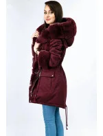 Bavlnená bunda typu parka vo vínovej farbe s kožušinou (xw805x)