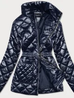 Tmavomodrá prešívaná dámska bunda s opaskom (BH2208)