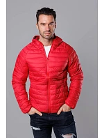 Červená pánská prošívaná bunda s kapucí model 18345089 - J.STYLE Červená pánská prošívaná bunda s kapucí model 18345089 - J.STYLE