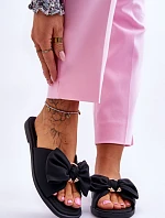 Damskie Skórzane Klapki Z Kokardą Czarne Becky