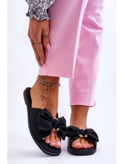 Dámské kožené pantofle s mašlí černé model 21616468 - EVENTO