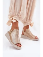 Sandały Damskie Na Koturnie Złote Mevinette Sandały Damskie Na Koturnie Złote Mevinette