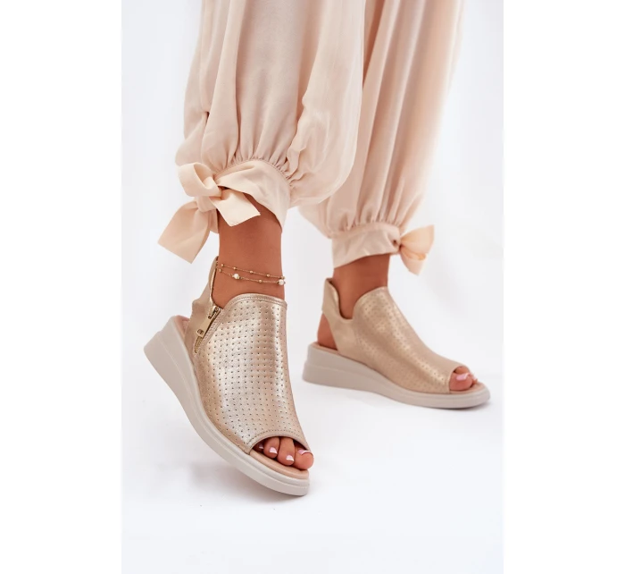 Sandały Damskie Na Koturnie Złote Mevinette Sandały Damskie Na Koturnie Złote Mevinette