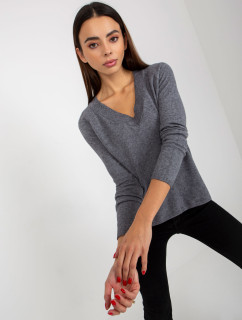 Tmavosivý jednoduchý klasický sveter s výstrihom