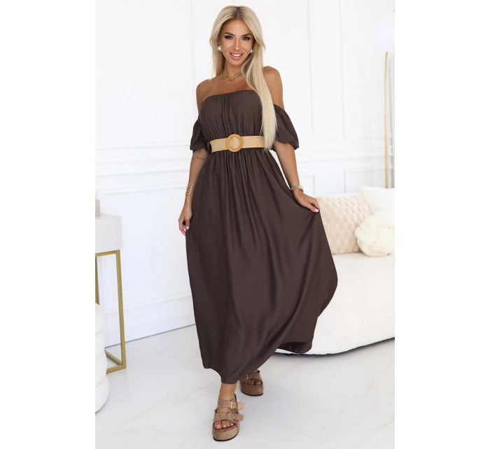 Boho maxi šaty 614-1 Chocolate - Numoco Boho maxi šaty 614-1 Chocolate - Numoco