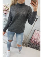 Svetr s rolákem a vzorem grafitový model 18745514 - K-Fashion