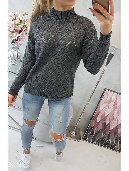 Svetr s polovičním rolákem a model 18745514 vzorem grafitový - K-Fashion