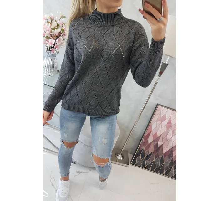 Svetr s rolákem a vzorem grafitový model 18745514 - K-Fashion