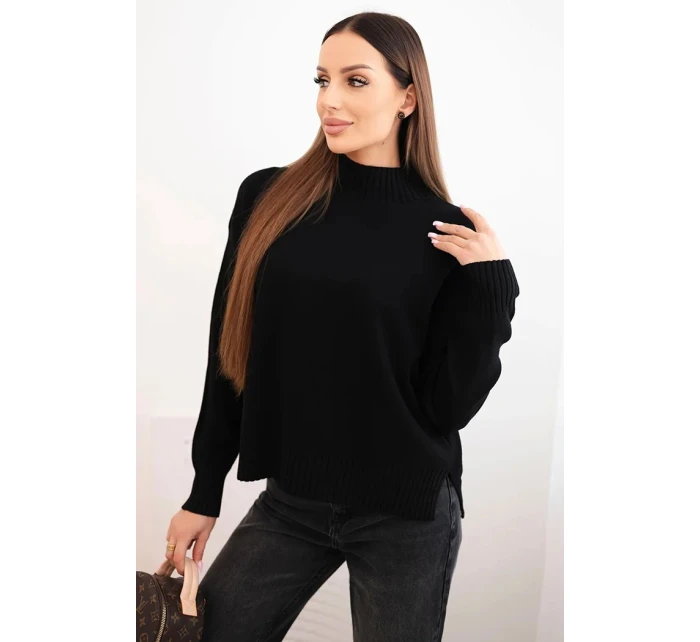 Dámsky polopriehľadný viskózový sveter voľného strihu čierny