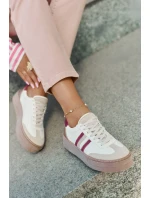 Skórzane Sneakersy Damskie Na Platformie Zazoo N1234 Beżowo-Bordowe