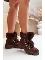 Sznurowane Trapery Damskie Z Futerkiem Ciemnobrązowe Vaminia Sznurowane Trapery Damskie Z Futerkiem Ciemnobrązowe Vaminia