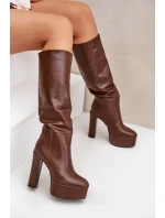 Kozačky Na Podpatku A Platformě Z Eko Kůže Hnědé model 21681401 - Boto