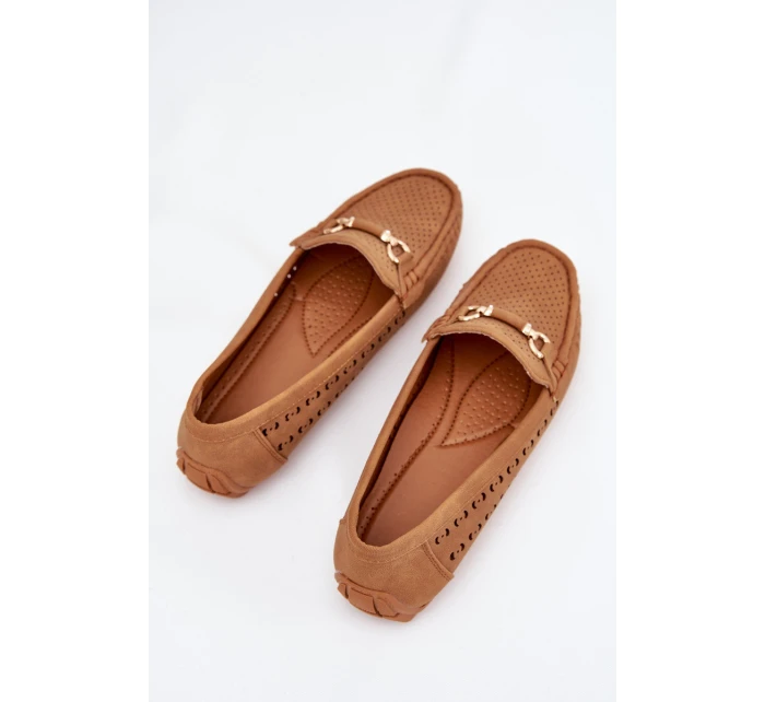 Mokasyny Damskie Ażurowe Z Ozdobą Camel Kaydance