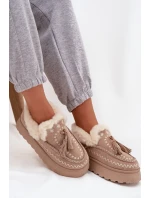 Dámské sněhule na platformě s kožíškem a třásněmi béžové model 21744639 - Boto Dámské sněhule na platformě s kožíškem a třásněmi béžové model 21744639 - Boto