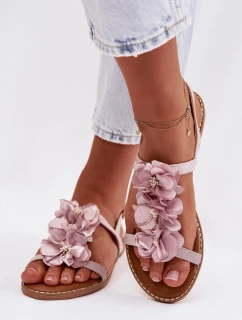 Dámské ploché sandály s ozdobnými květinami Fialové model 21961009 - Boto