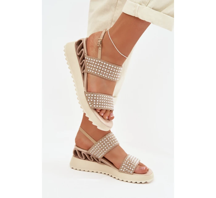 Kožené semišové sandály s ozdobou D&A CR61-3067 Béžové