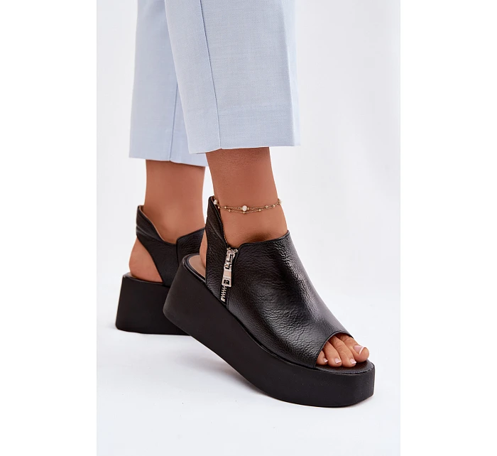 Zazoo 1792 Kožené sandály na platformě Černé Zazoo 1792 Kožené sandály na platformě Černé