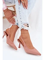 Dámské sandály na podpatku z imitace semiše Růžové model 22103215 - Boto