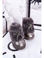 Dievčatá Snehové teplé topánky s kožušinou Tmavo šedá Aurora