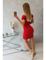 Rebrované šaty s volánikmi červené