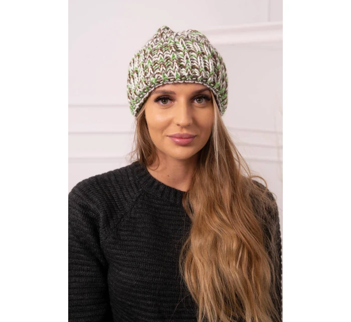 Čiapka s rolovaním Klara K311 zelená+hnedá