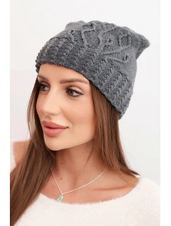 Dámská zimní čepice vlněná s ozdobným grafitová model 21866352 - K-Fashion