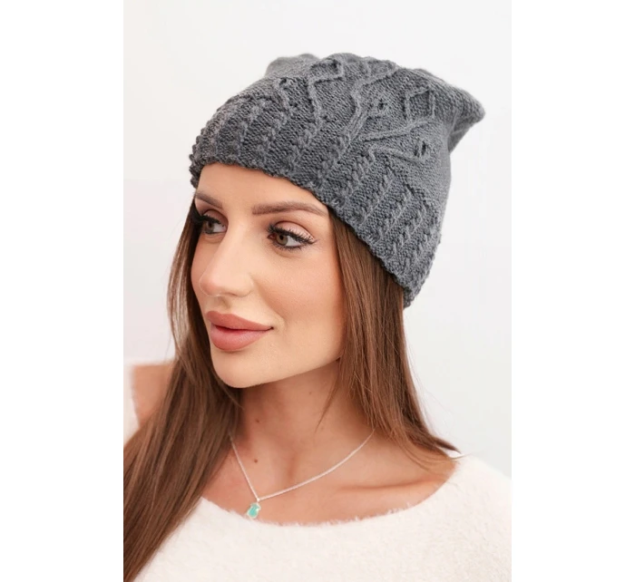 Dámská zimní čepice vlněná s ozdobným grafitová model 21866352 - K-Fashion Dámská zimní čepice vlněná s ozdobným grafitová model 21866352 - K-Fashion