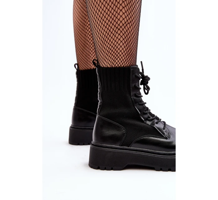 Workery Botki Damskie Ze Skarpetą Sznurowane Czarne Dedinva Workery Botki Damskie Ze Skarpetą Sznurowane Czarne Dedinva