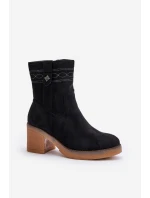 Ocieplane Botki Damskie Na Obcasie Słupku Czarne Vailia