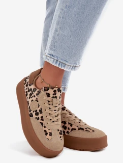 Dámske tenisky na platforme s leopardím vzorom Big Star - béžové