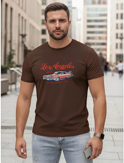 Pánske bavlnené tričko s nápisom Los Angeles brown NX0055R
