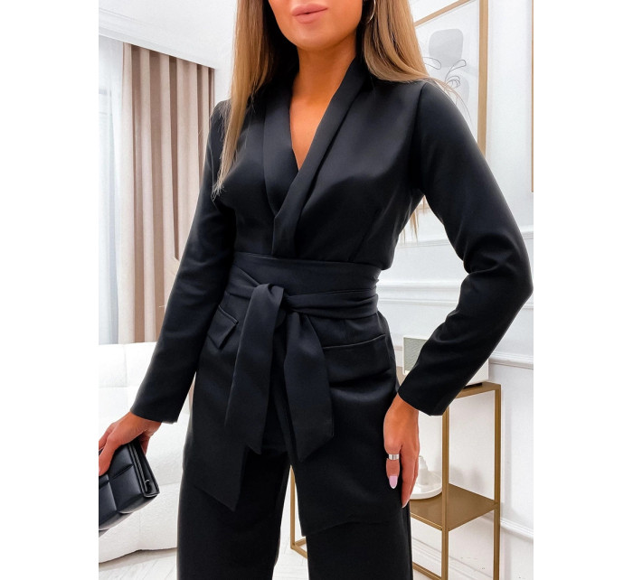 Čierna dámska súprava - voľné sako a široké nohavice (8167)