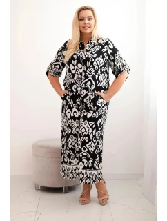 Dámská plus size viskózová souprava s geometrickým potiskem černý